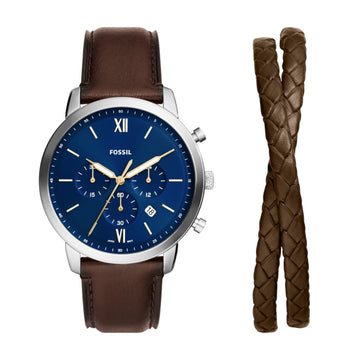 Cofanetto Fossil Neutra uomo con orologio cronografo in acciaio e bracciale in pelle FS6018SET-1