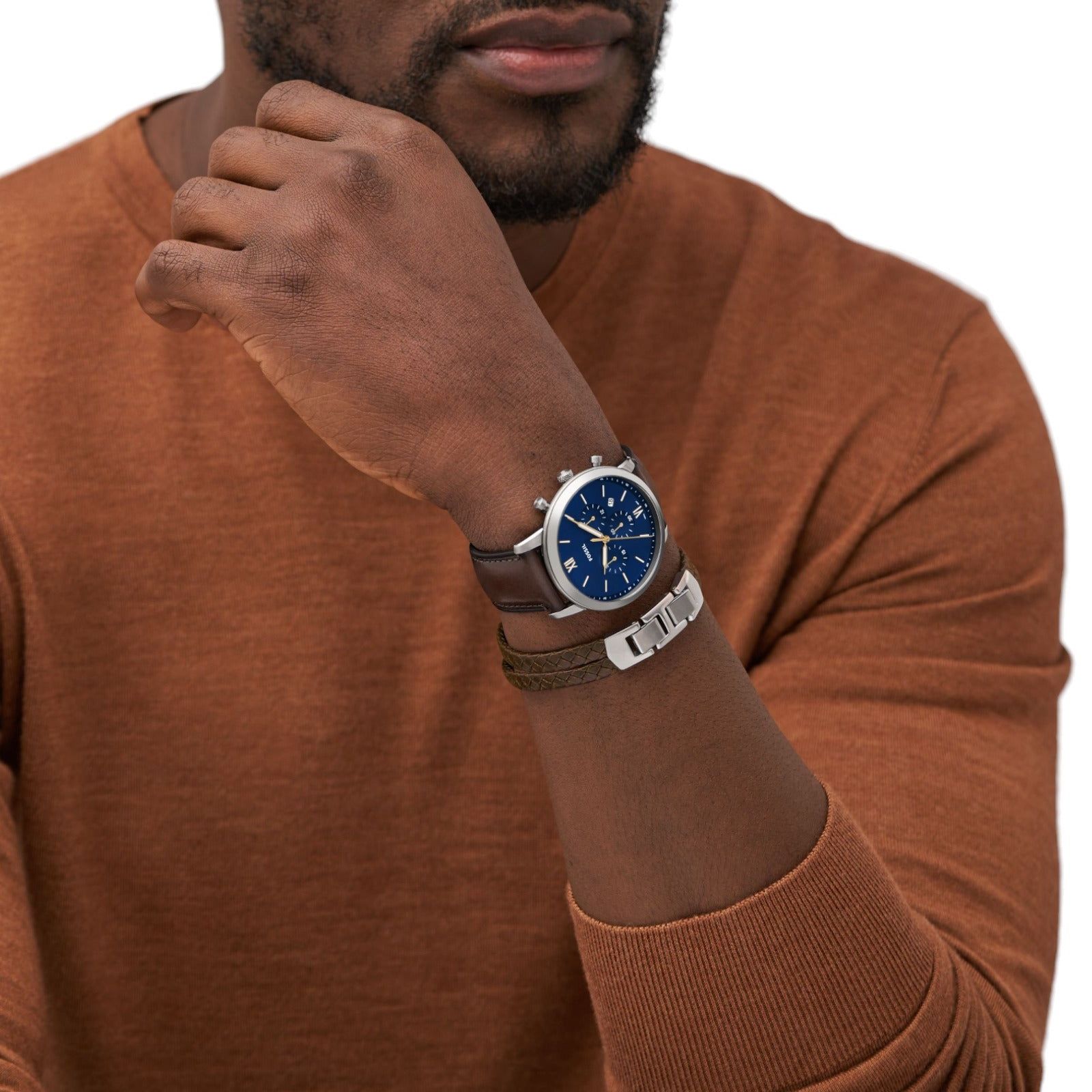 Cofanetto Fossil Neutra uomo con orologio cronografo in acciaio e bracciale in pelle FS6018SET-2