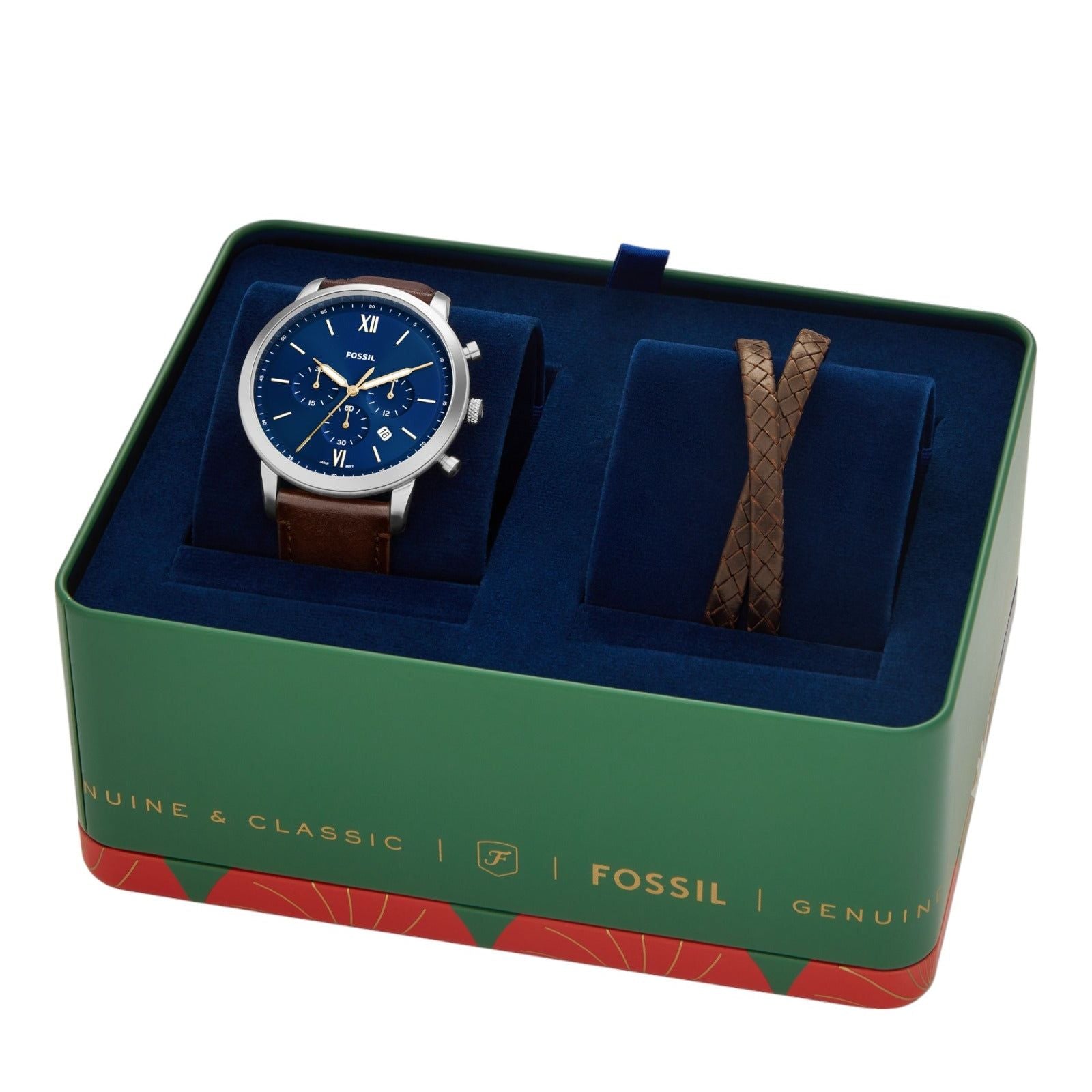 Cofanetto Fossil Neutra uomo con orologio cronografo in acciaio e bracciale in pelle FS6018SET-5