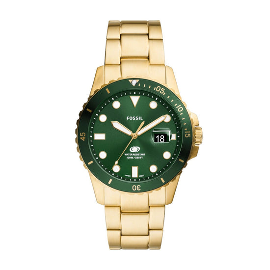Orologio uomo solo tempo Fossil Blue Dive acciaio oro, verde, datario, cassa 42mm FS6030-1
