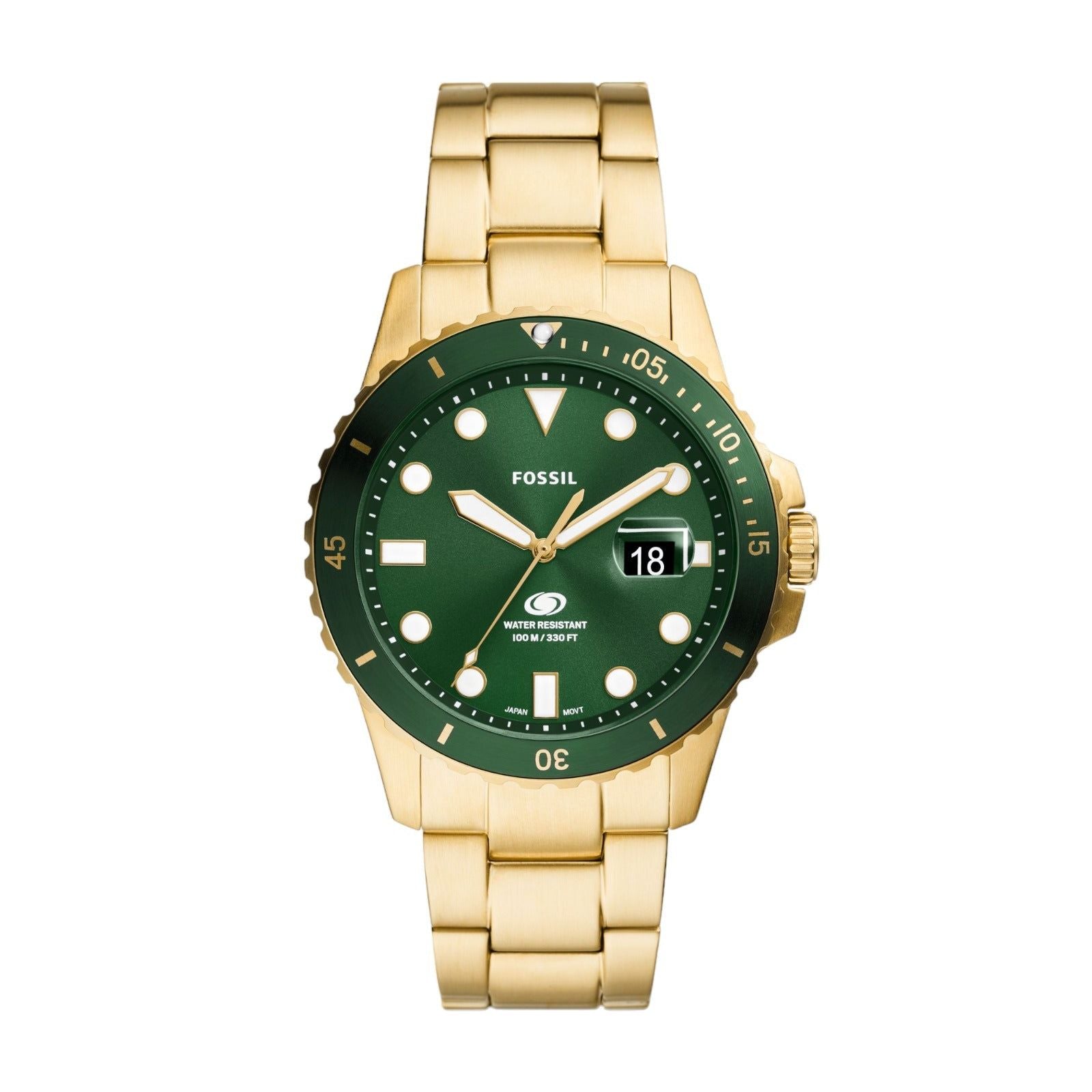Orologio uomo solo tempo Fossil Blue Dive acciaio oro, verde, datario, cassa 42mm FS6030-1