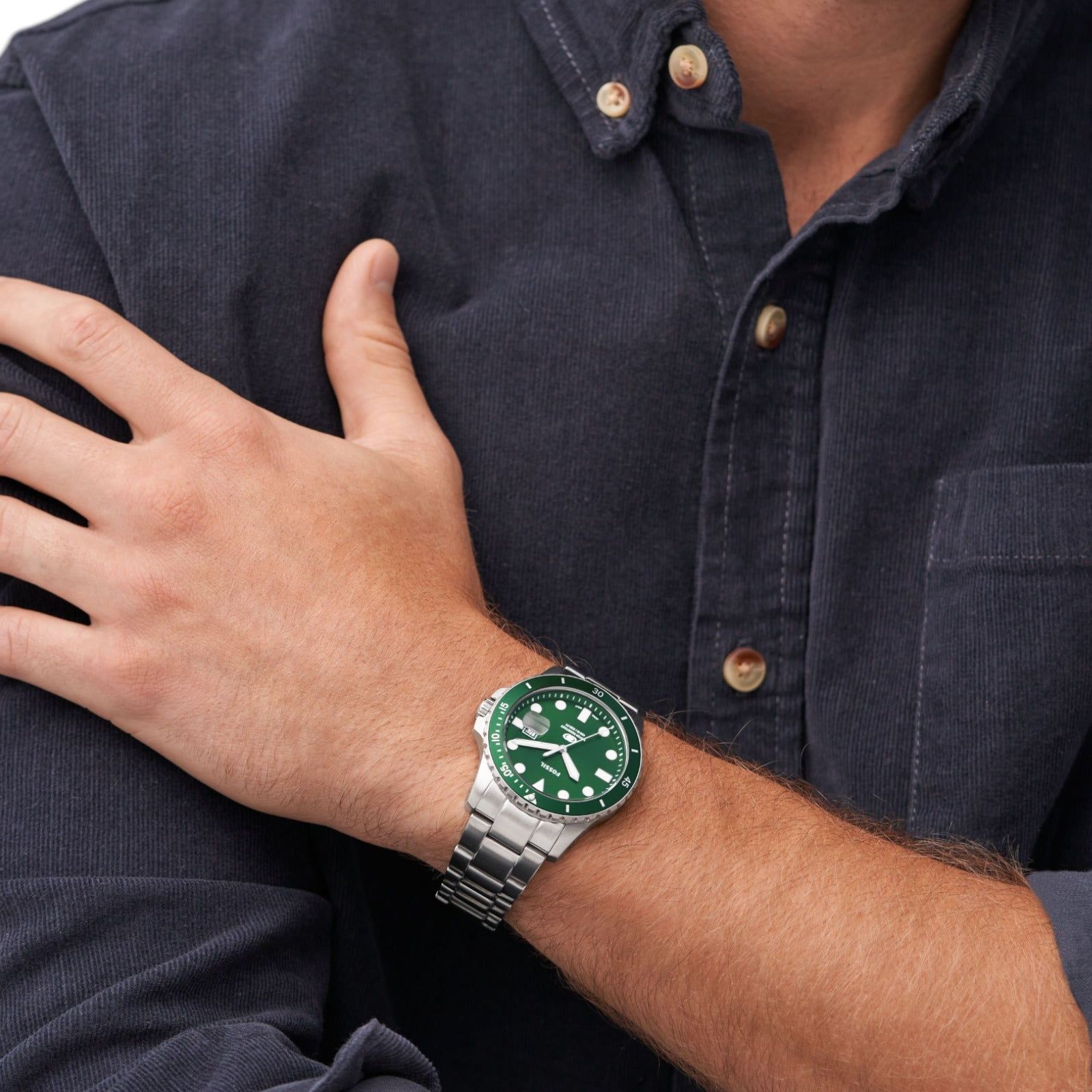 Orologio uomo solo tempo Fossil Blue Dive acciaio, verde, datario, cassa 42mm FS6033-4