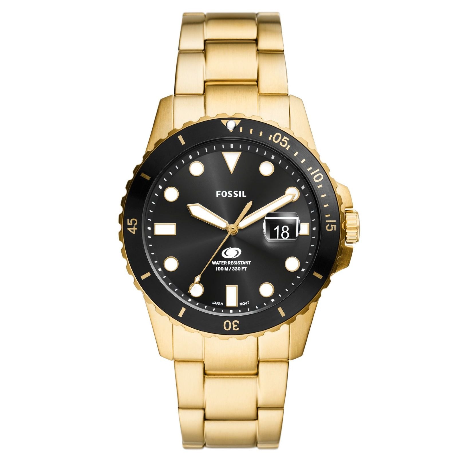 Orologio uomo solo tempo Fossil Blue Dive acciaio oro, nero, datario e cassa 42mm FS6035-1
