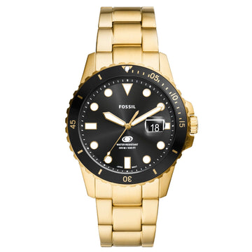 Orologio uomo solo tempo Fossil Blue Dive acciaio oro, nero, datario e cassa 42mm FS6035-1
