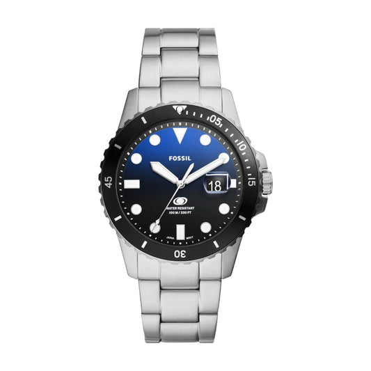 Orologio uomo solo tempo Fossil Blue Dive acciaio, blu, nero, datario, cassa 42mm FS6038-1