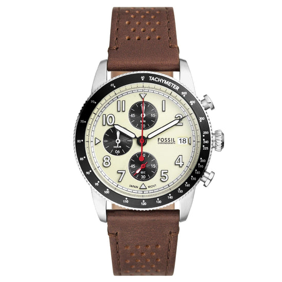 Orologio crono uomo Fossil Sport Tourer in acciaio cinturino pelle marrone 42mm FS6042-1