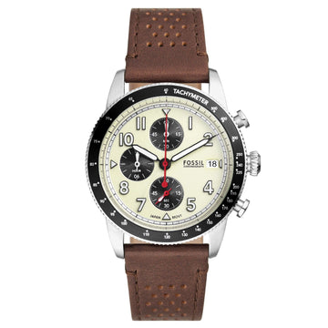 Orologio crono uomo Fossil Sport Tourer in acciaio cinturino pelle marrone 42mm FS6042-1