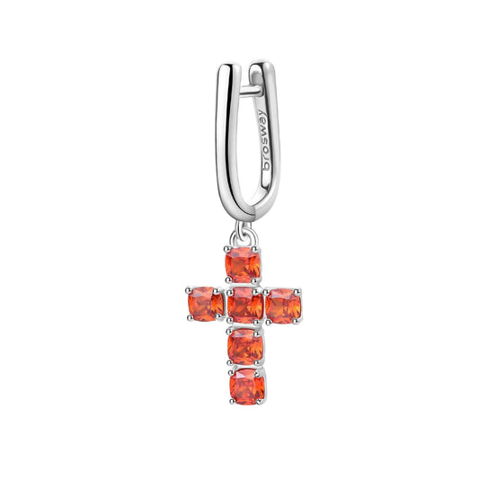 Orecchino donna Brosway Fancy in acciaio con croce in zirconi arancioni FVO12-1