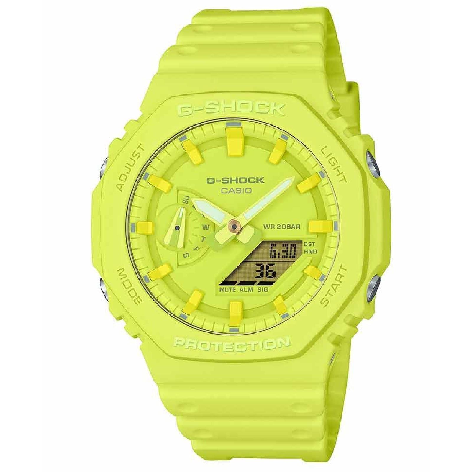 Orologio digitale analogico uomo Casio G-Shock resina giallo fluo 48x45mm GA-2100-9A9ER-1