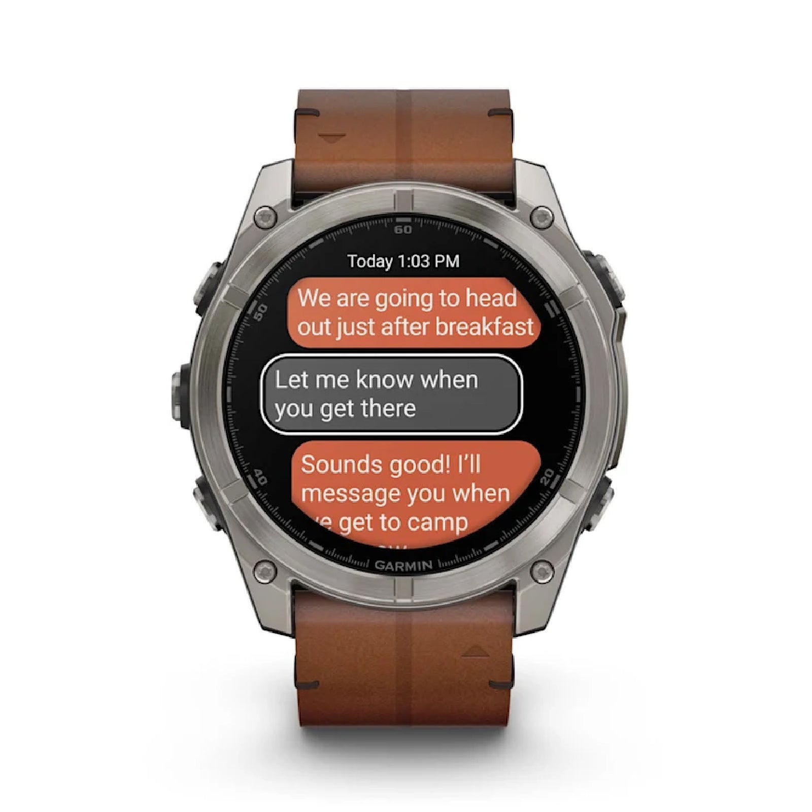 Smartwatch Garmin in titanio con cinturino in pelle Chestnut MISURA UNICA