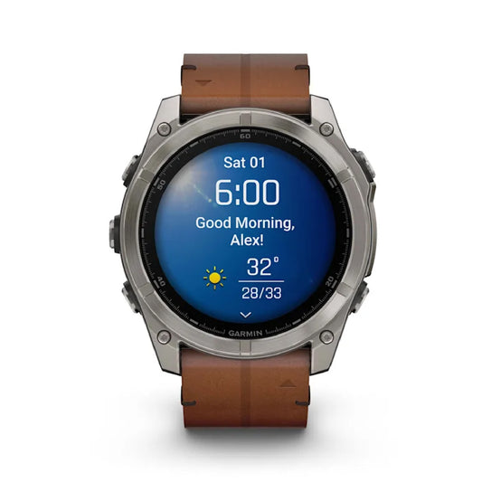 Smartwatch Garmin in titanio con cinturino in pelle Chestnut MISURA UNICA