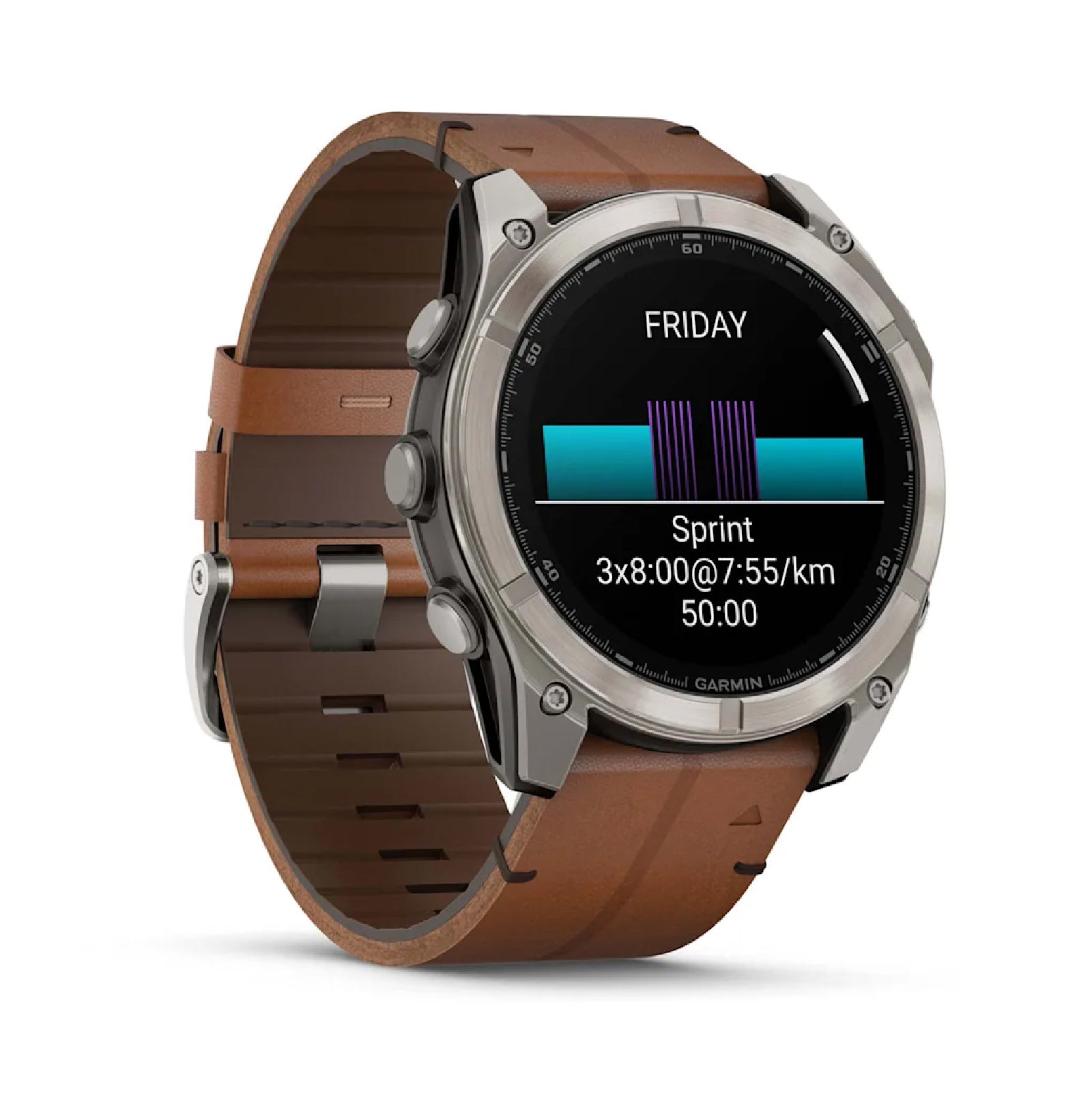Smartwatch Garmin in titanio con cinturino in pelle Chestnut MISURA UNICA