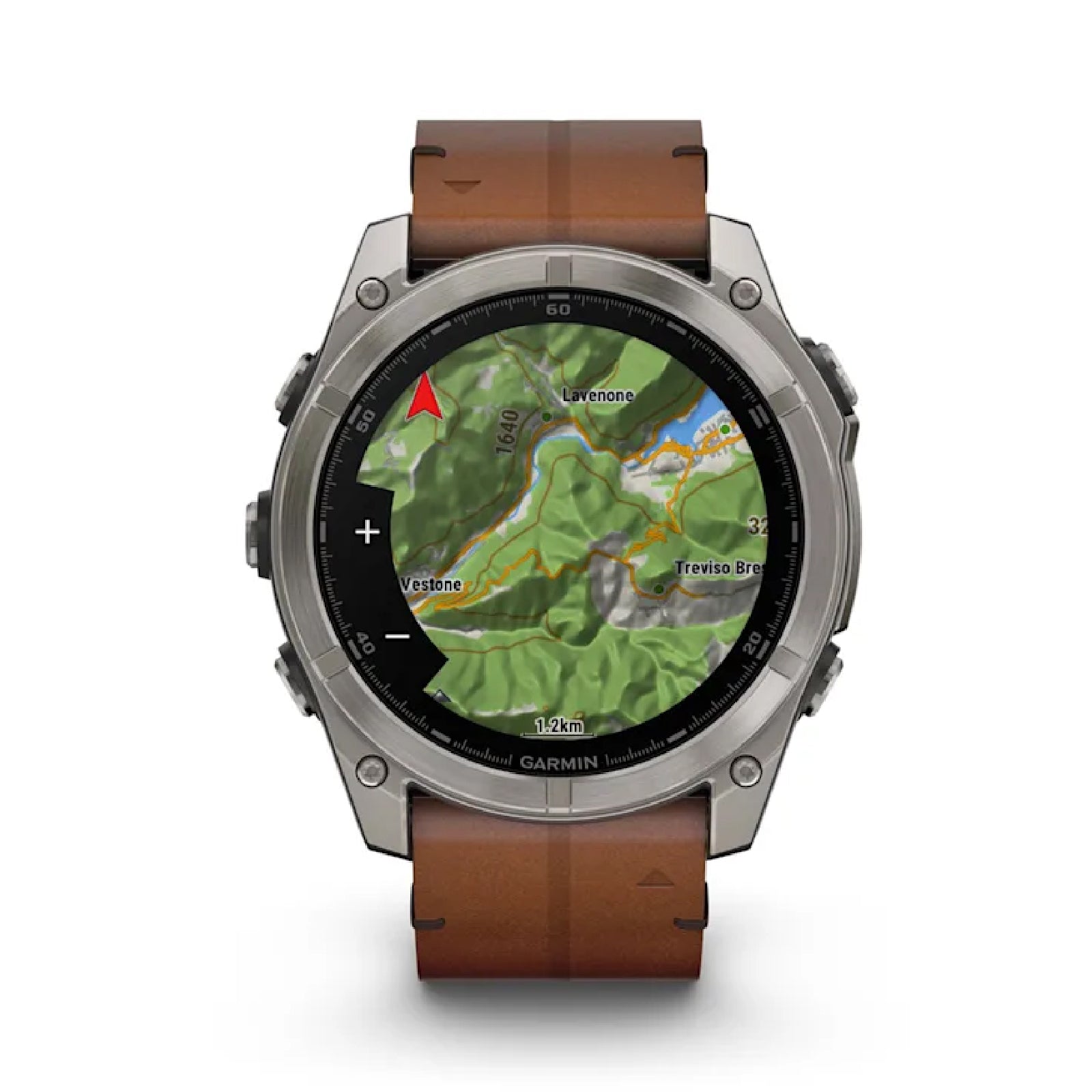 Smartwatch Garmin in titanio con cinturino in pelle Chestnut MISURA UNICA