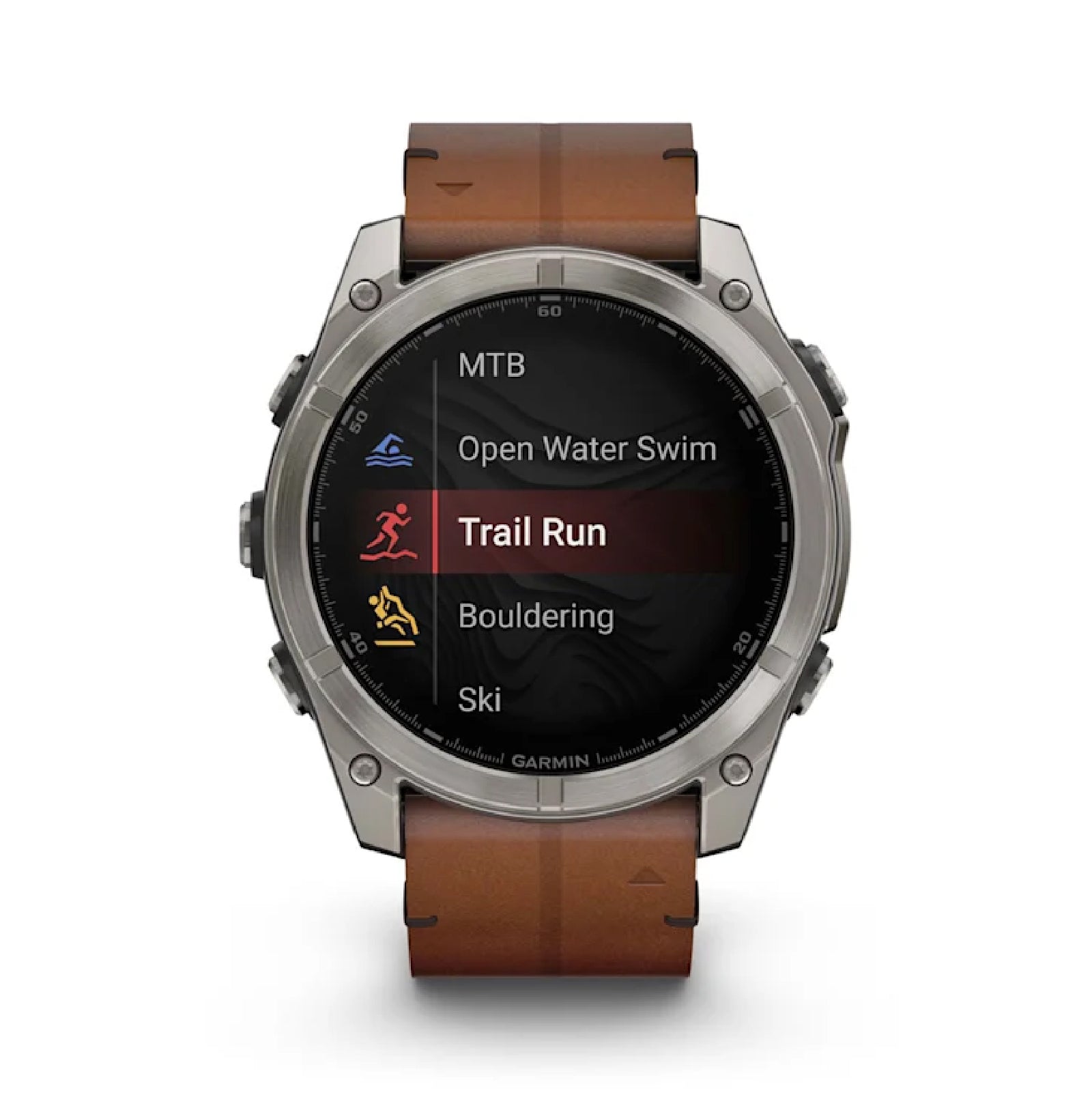 Smartwatch Garmin in titanio con cinturino in pelle Chestnut MISURA UNICA