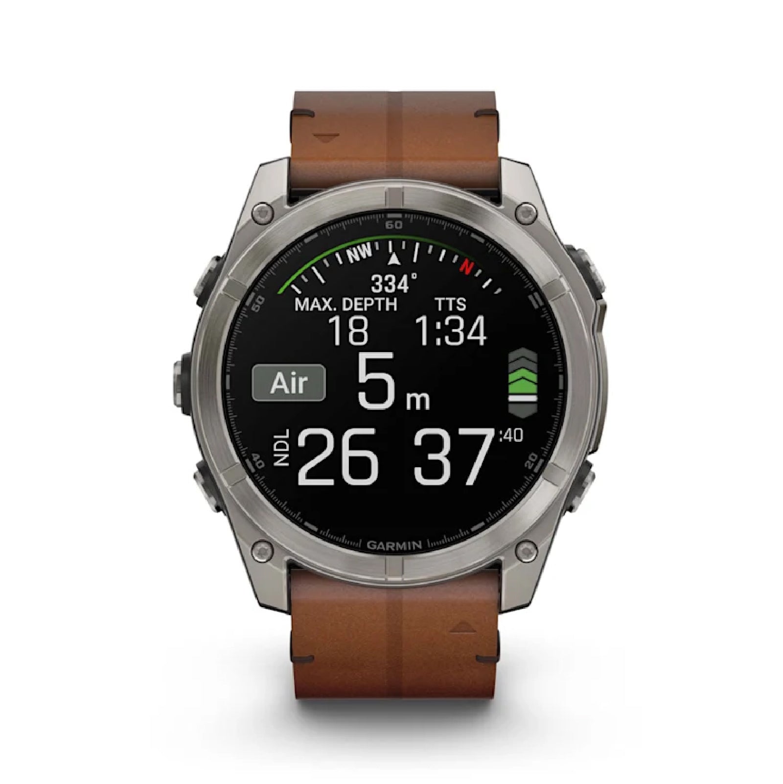 Smartwatch Garmin in titanio con cinturino in pelle Chestnut MISURA UNICA