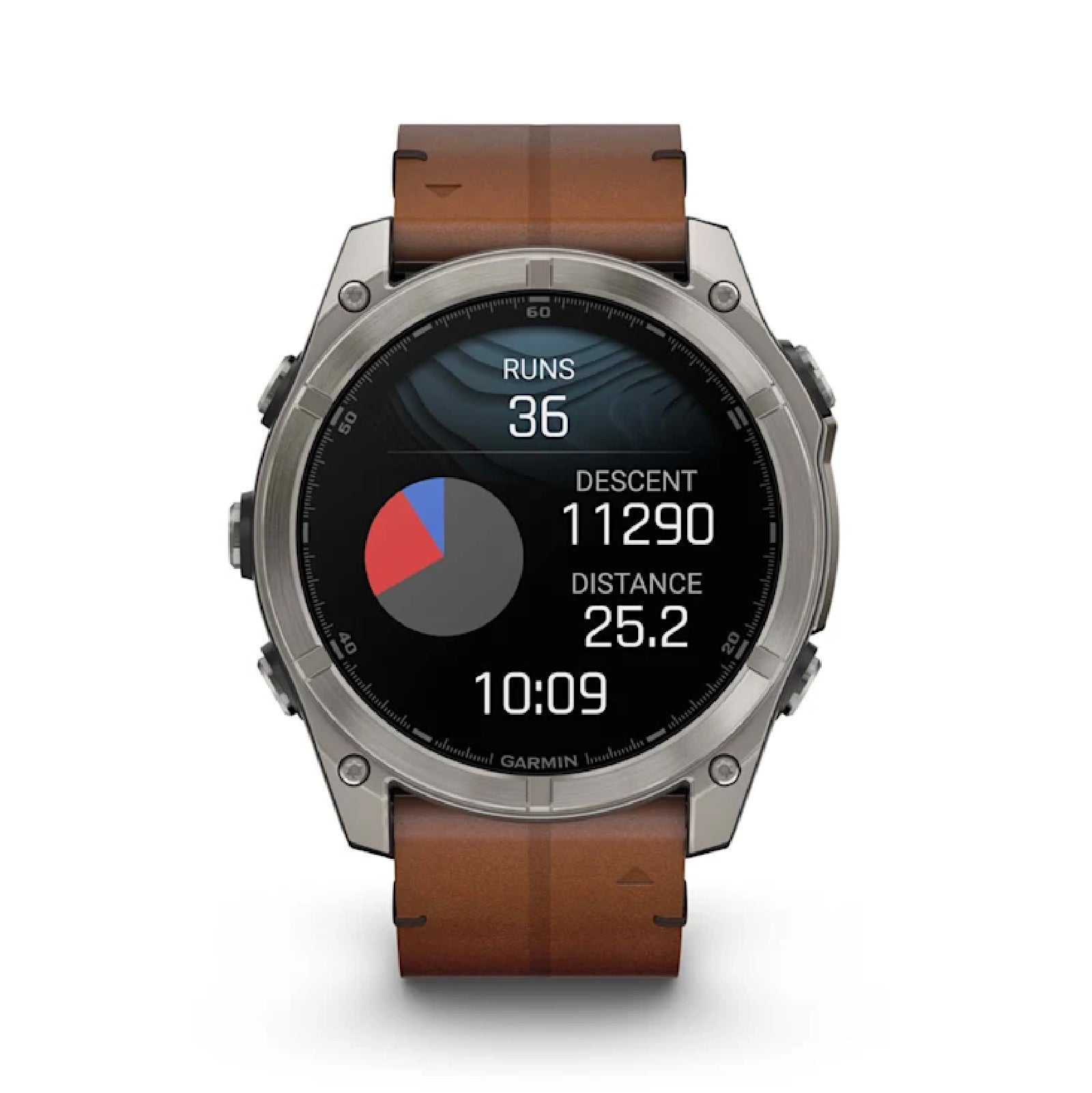 Smartwatch Garmin in titanio con cinturino in pelle Chestnut MISURA UNICA