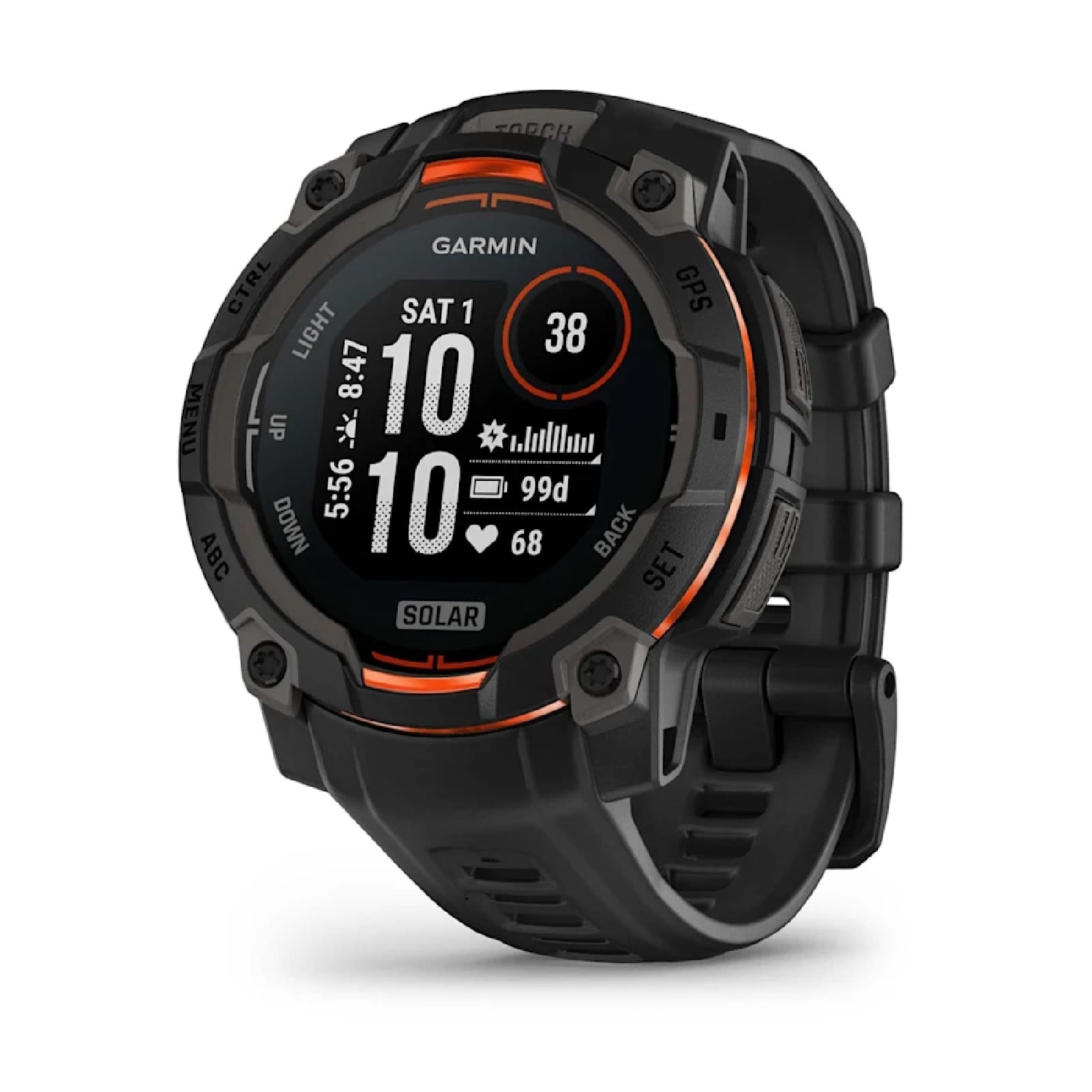 Smartwatch Garmin Instinct silicone nero dettagli arancioni MISURA UNICA