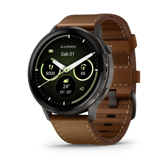 Smartwatch Garmin Venu 4 con cinturino in pelle marrone MISURA UNICA