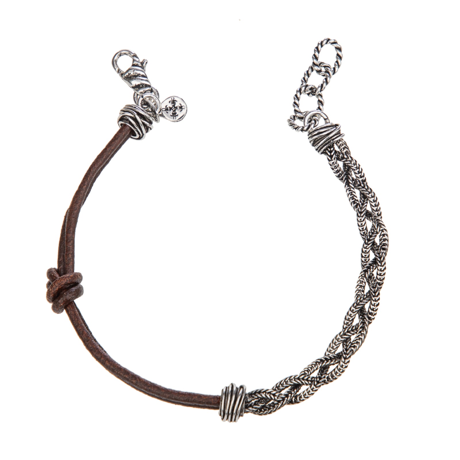 Bracciale uomo Giacomo Burroni argento 925 e pelle marrone Regolabile 19-21 cm
