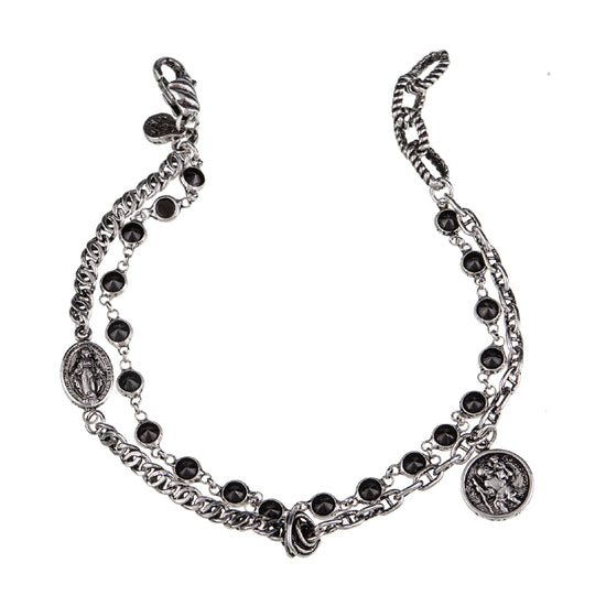Bracciale rosario uomo Giacomo Burroni argento e pendente Regolabile 19-21 cm