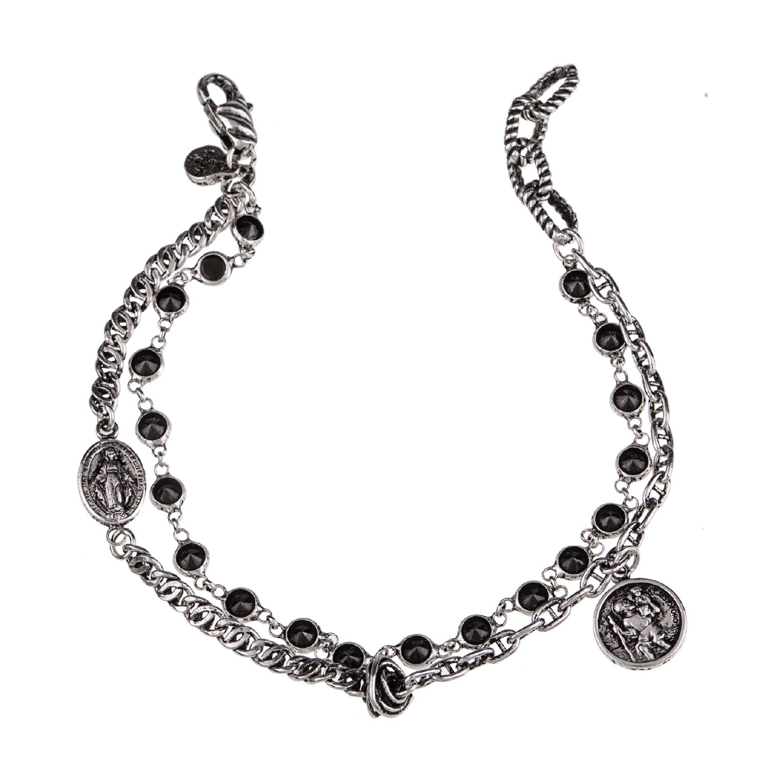 Bracciale rosario uomo Giacomo Burroni argento e pendente Regolabile 19-21 cm
