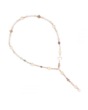 Collana rosario da donna Maman et Sophie Perla Scaramazza in argento 925 rosé con perle, Smeraldo, Rubino, Granato e Tormalina GCPESCT