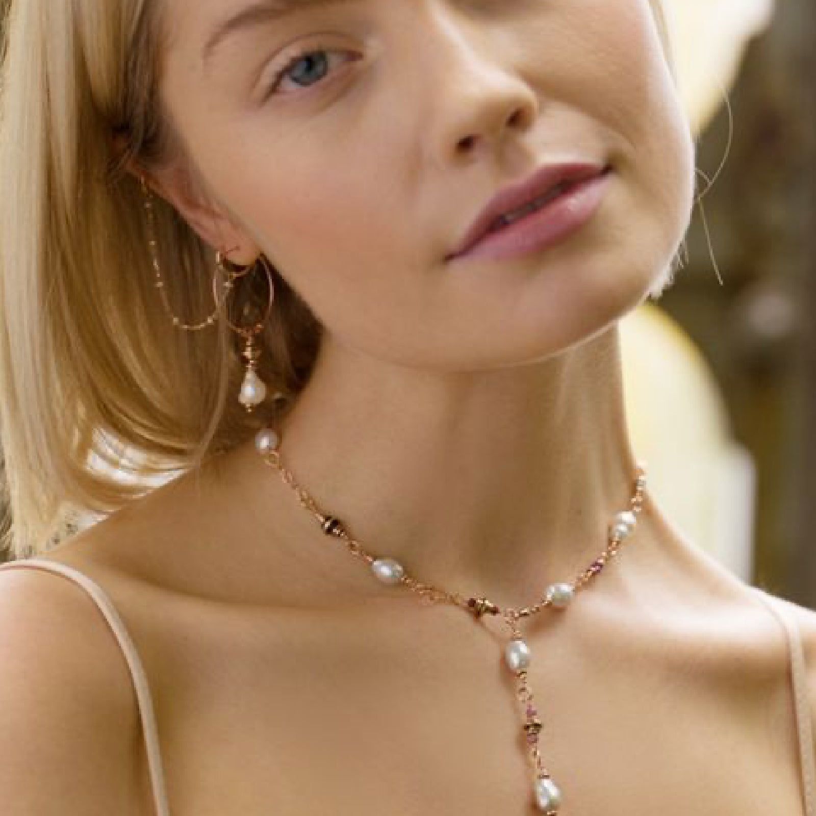 Collana donna Maman et Sophie perle, Smeraldo, Rubino, Granato,Tormalina GCPESCT-2