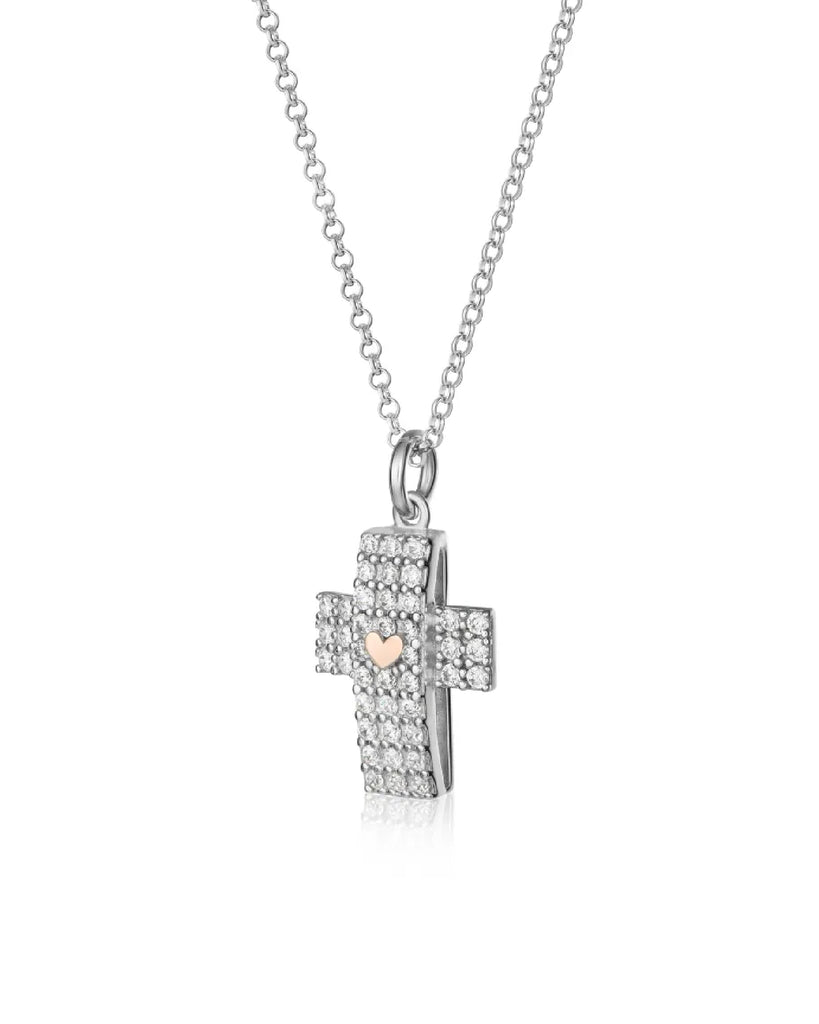 Collana da donna Roberto Giannotti Microlighting in argento 925 con ciondolo a croce con pavé di zirconi bianchi e cuore GIA446