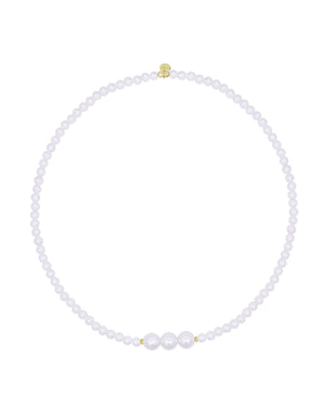 Girocollo elastico di perle da donna Rue Des Mille WhiteSide in argento 925 dorato con filo di perle e tre perle più grandi GR-019.M3.AU
