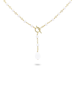 Collana rosario da donna Rue Des Mille WhiteSide in argento 925 dorato con perle e chiusura a T-Bar GR-019.M5.AU