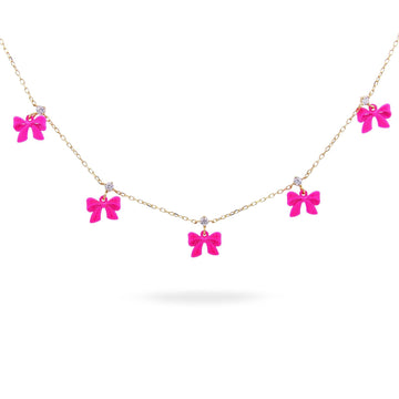 Collana donna Rue Des Mille Candy Bow argento 5 fiocchi fucsia e cristallo GR-022-M2-V-AU-1