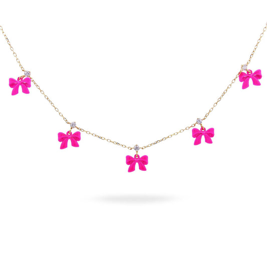 Collana donna Rue Des Mille Candy Bow argento 5 fiocchi fucsia e cristallo GR-022-M2-V-AU-1