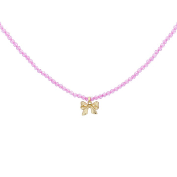 Collana donna Rue Des Mille Candy Bow argento dorato con fiocco e zirconi rosa GR-022-M3-AU-1