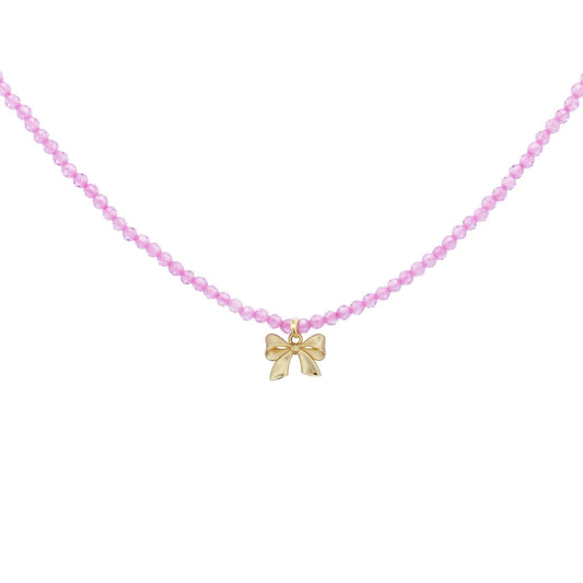 Collana donna Rue Des Mille Candy Bow argento dorato con fiocco e zirconi rosa GR-022-M3-AU-1