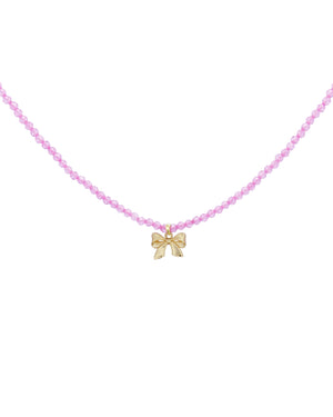 Collana con filo di zirconi rosa da donna Rue Des Mille Candy Bow con ciondolo a forma di fiocco in argento 925 dorato GR-022.M3.AU