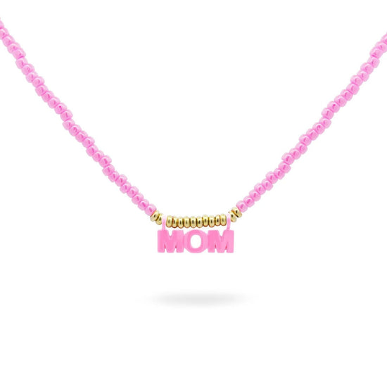 Collana elastica donna Rue Des Mille Mum Selection perline rosa e scritta MOM GR-022-MUM-V-AU-1
