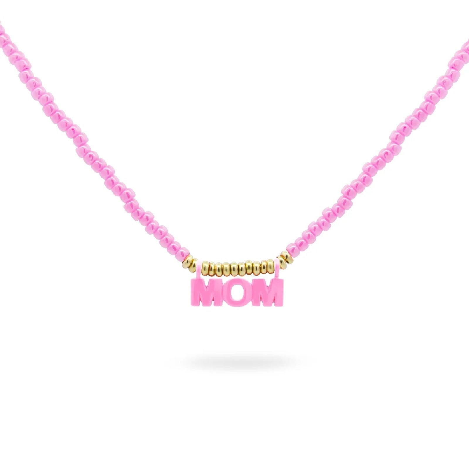 Collana elastica donna Rue Des Mille Mum Selection perline rosa e scritta MOM GR-022-MUM-V-AU-1