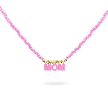 Collana elastica donna Rue Des Mille Mum Selection perline rosa e scritta MOM GR-022-MUM-V-AU-1