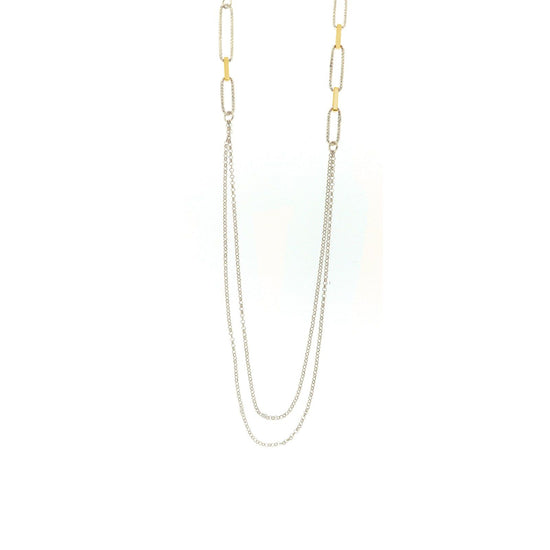 Collana lunga donna Fraboso Gioielli argento maglie ovali piccole oro e doppia catena GR10508BP-1
