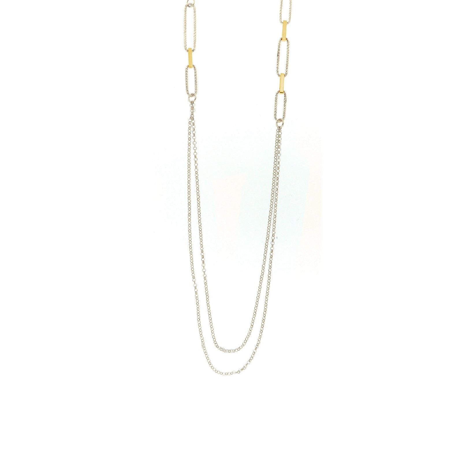 Collana lunga donna Fraboso Gioielli argento maglie ovali piccole oro e doppia catena GR10508BP-1