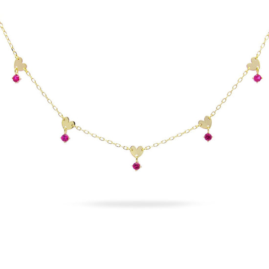 Collana donna Rue Des Mille Shapes in argento oro cuore e zirconi rossi GRZ-020-M3-SV-AU-1