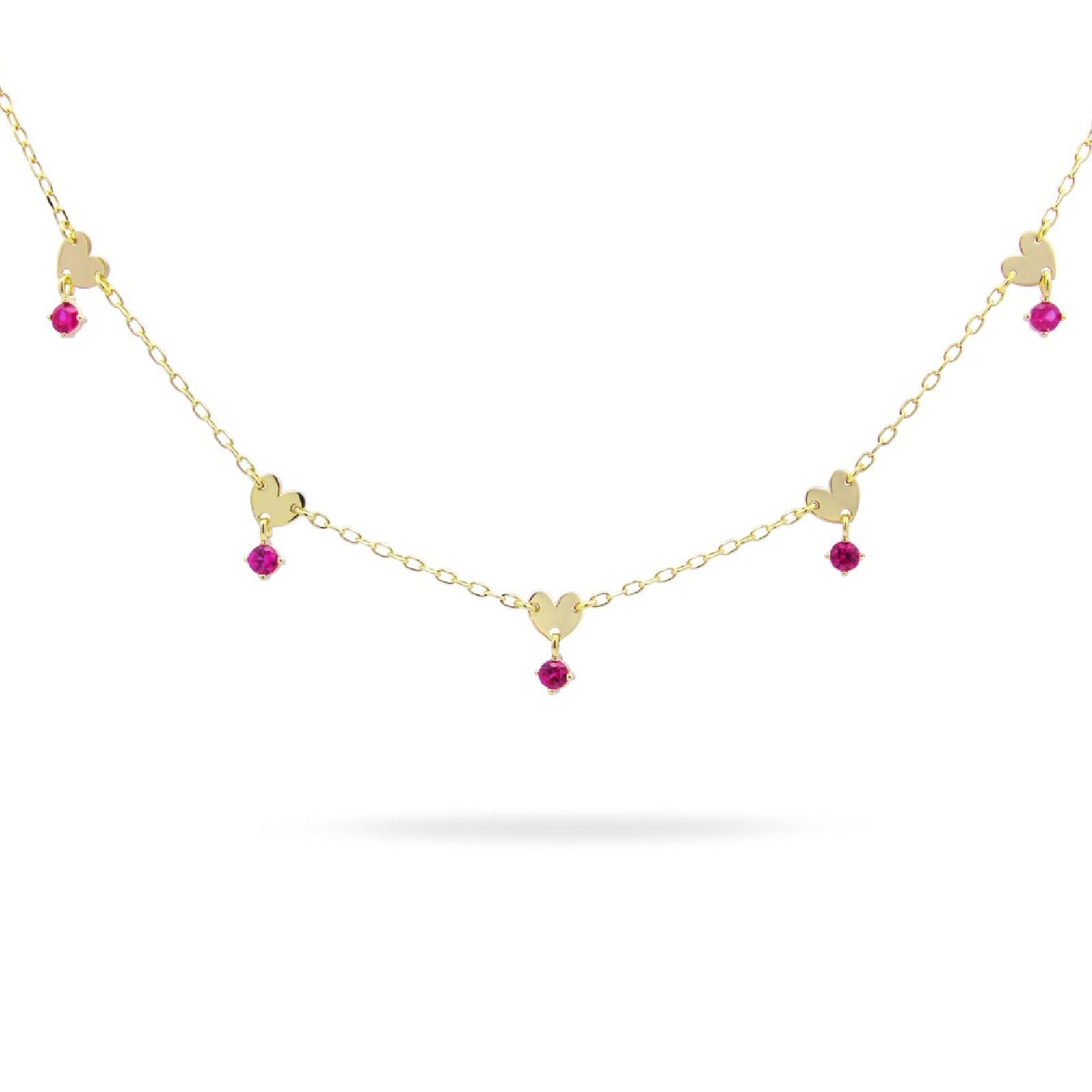 Collana donna Rue Des Mille Shapes in argento oro cuore e zirconi rossi GRZ-020-M3-SV-AU-1