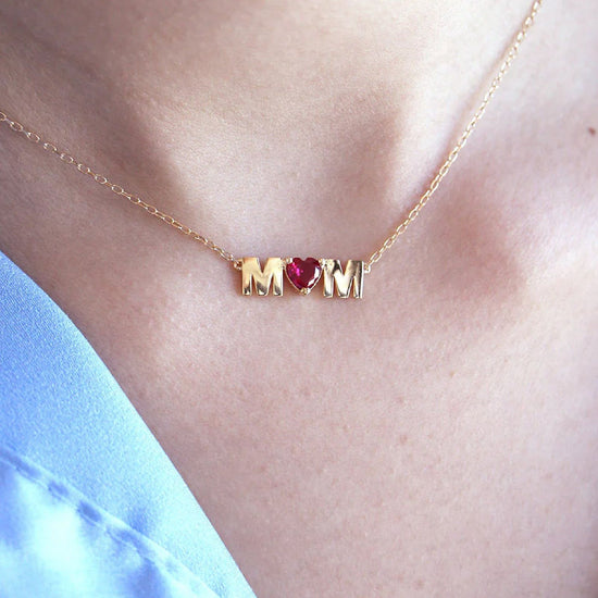 Collana donna Rue Des Mille Mum Selection argento oro scritta mom e pietra rosa GRZ-CUO-MUM-AU-2