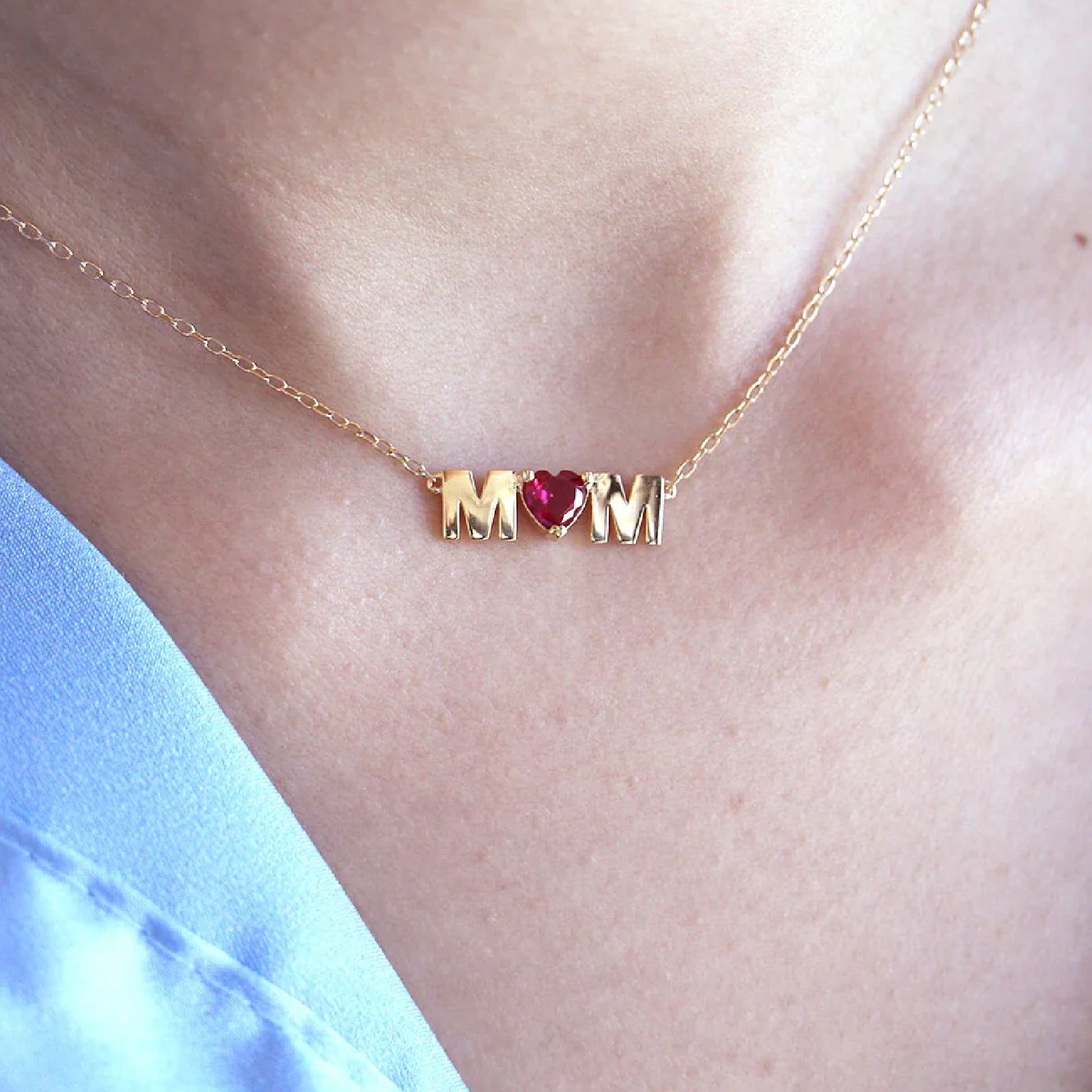 Collana donna Rue Des Mille Mum Selection argento oro scritta mom e pietra rosa GRZ-CUO-MUM-AU-2