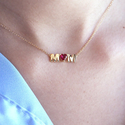 Collana donna Rue Des Mille Mum Selection argento oro scritta mom e pietra rosa GRZ-CUO-MUM-AU-2