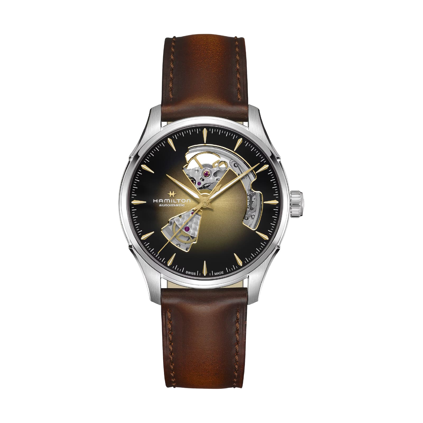 Orologio Hamilton Jazzmaster Open Heart cinturino marrone 40mm MISURA UNICA