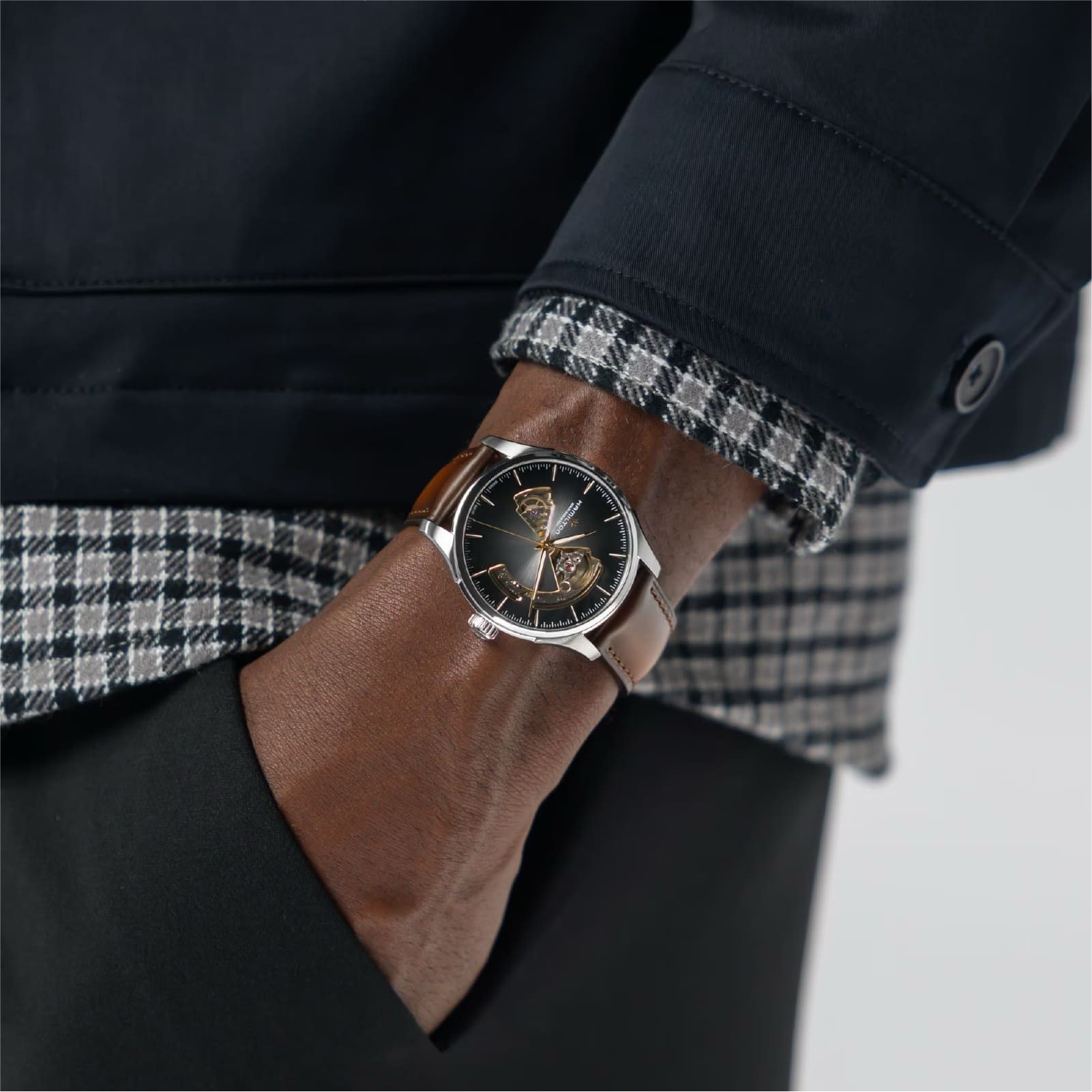 Orologio Hamilton Jazzmaster Open Heart cinturino marrone 40mm MISURA UNICA