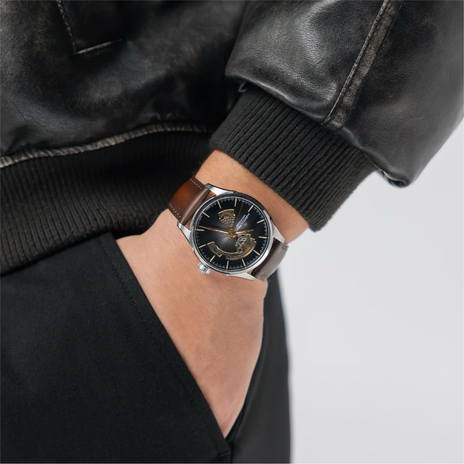 Orologio Hamilton Jazzmaster Open Heart cinturino pelle 42mm MISURA UNICA