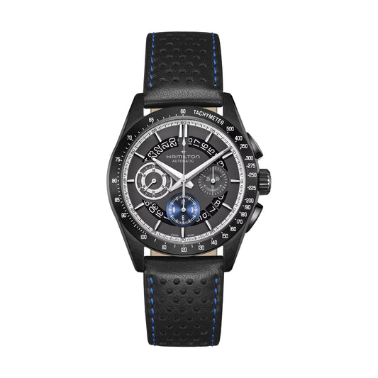 Orologio auto crono da uomo Hamilton cinturino in pelle nera