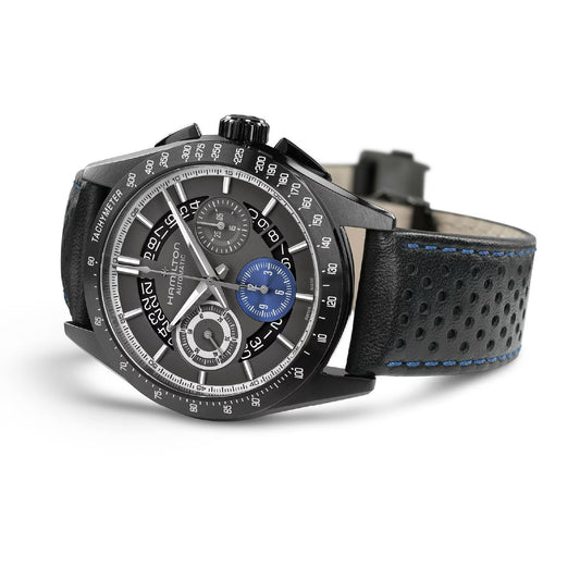 Orologio auto crono da uomo Hamilton cinturino in pelle nera